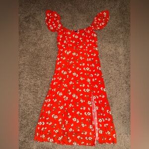 Old Navy Red Floral Maxi with Cap Sleeves